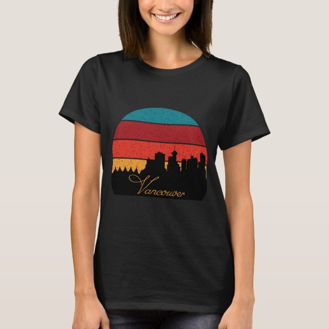 Vancouver Skyline Retro Sunset Travel T-Shirt (Front)