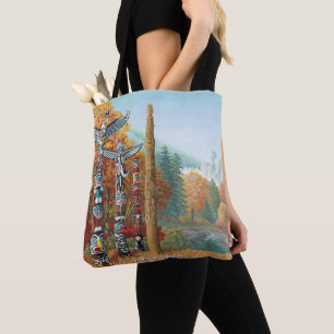 Vancouver Totem Poles Tote Bag Landmark Art Bags