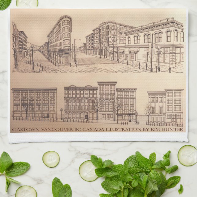 Vancouver Towel Gastown Art Souvenir Tea Towel (Folded)