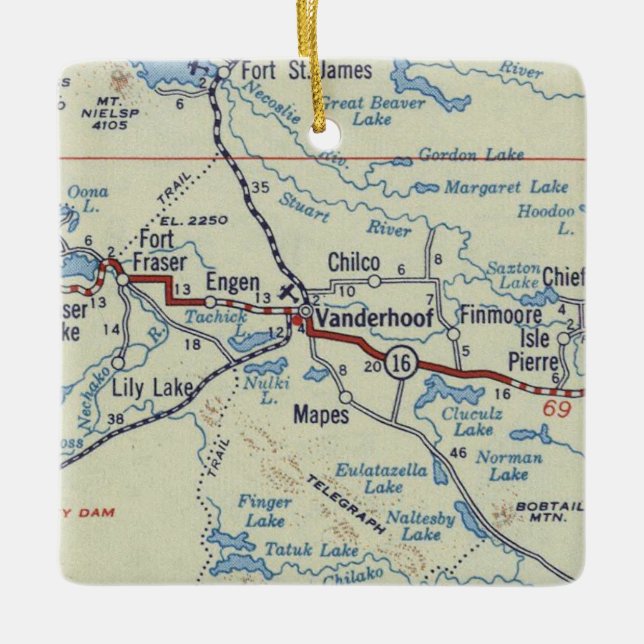 Vanderhoof BC Vintage Map Ceramic Ornament (Front)