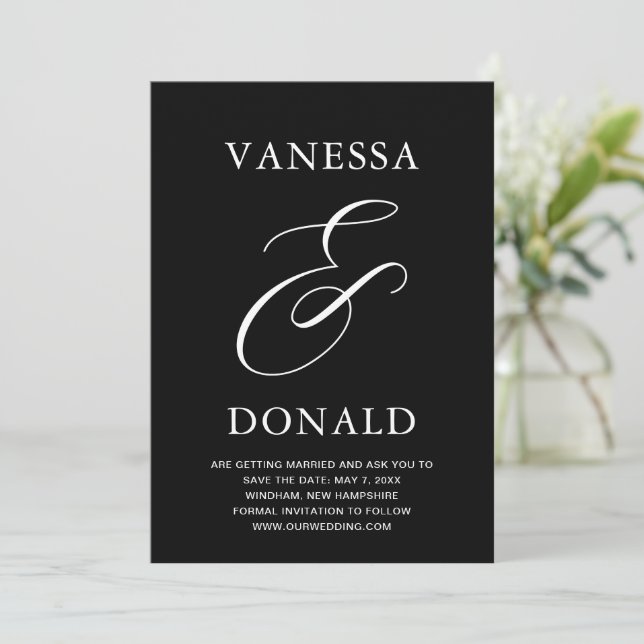 Vanessa Black Modern Wedding Save The Date (Standing Front)