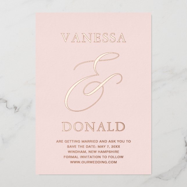 Vanessa Blush Pink Modern Wedding Save the Date (Front)
