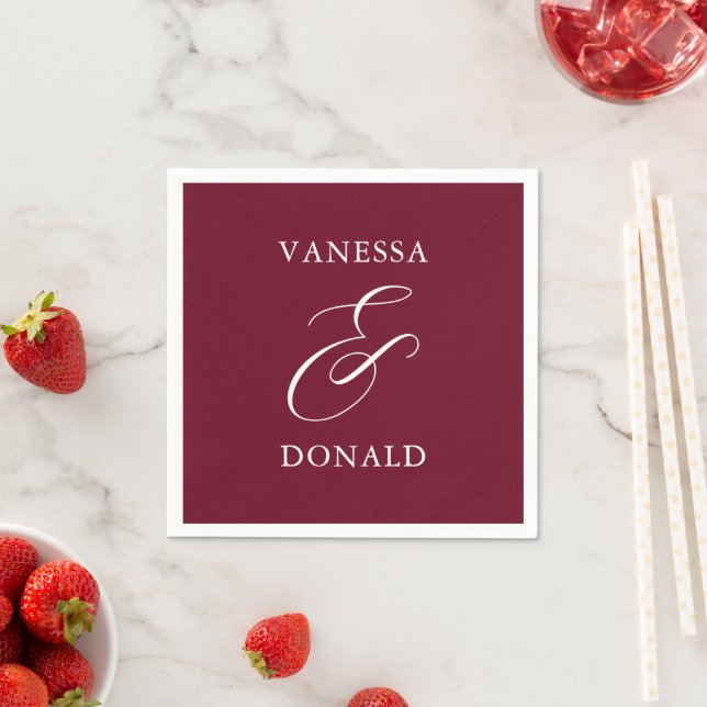 Vanessa Burgundy Modern Wedding Napkin (Insitu)