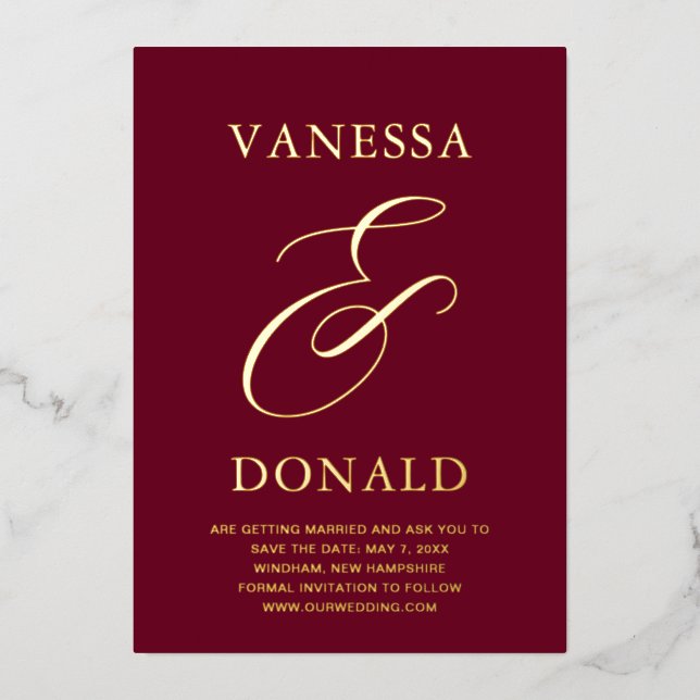 Vanessa Burgundy Modern Wedding Save the Date (Front)