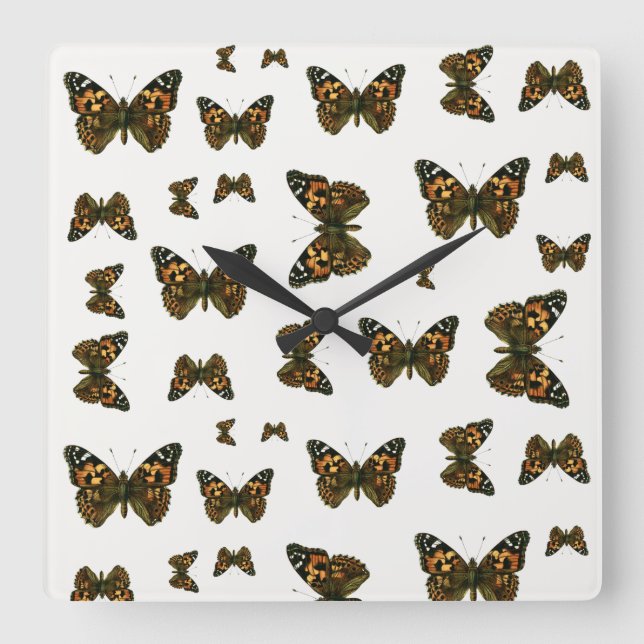 Vanessa cardui - The Painted Lady Butterfly Square Wall Clock (Front)