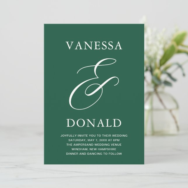 Vanessa Emerald Green Modern Wedding Invitation (Standing Front)