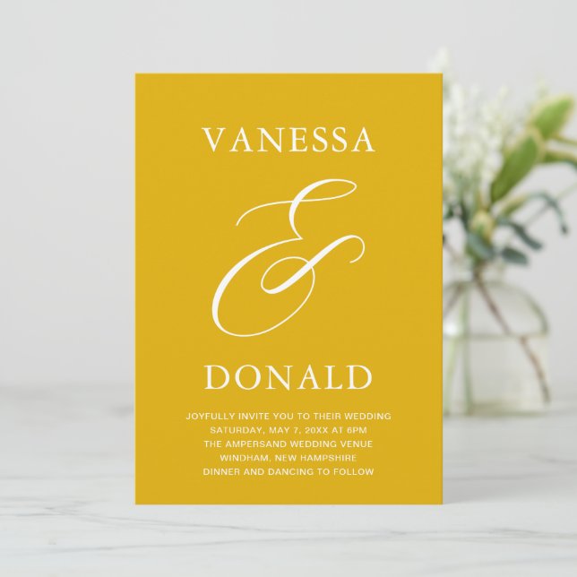 Vanessa Mustard Yellow Modern Wedding Invitation (Standing Front)