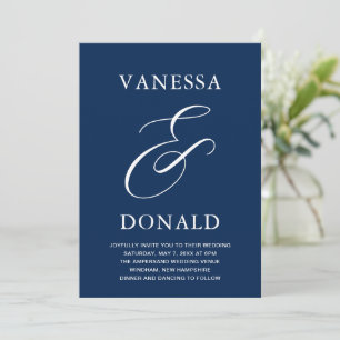 Vanessa Navy Blue Modern Wedding Invitation