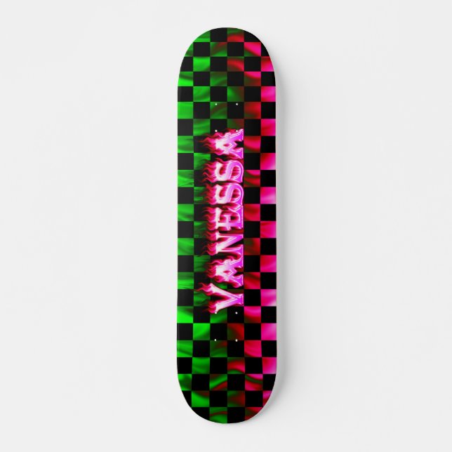 Vanessa skateboard pink fire and flames (Front)