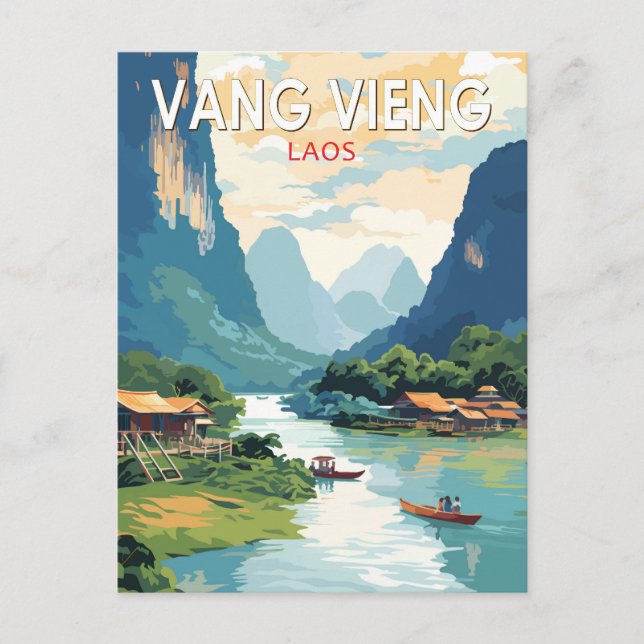 Vang Vieng Laos Travel Art Vintage Postcard (Front)