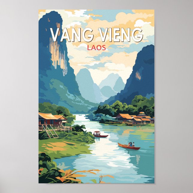 Vang Vieng Laos Travel Art Vintage Poster (Front)