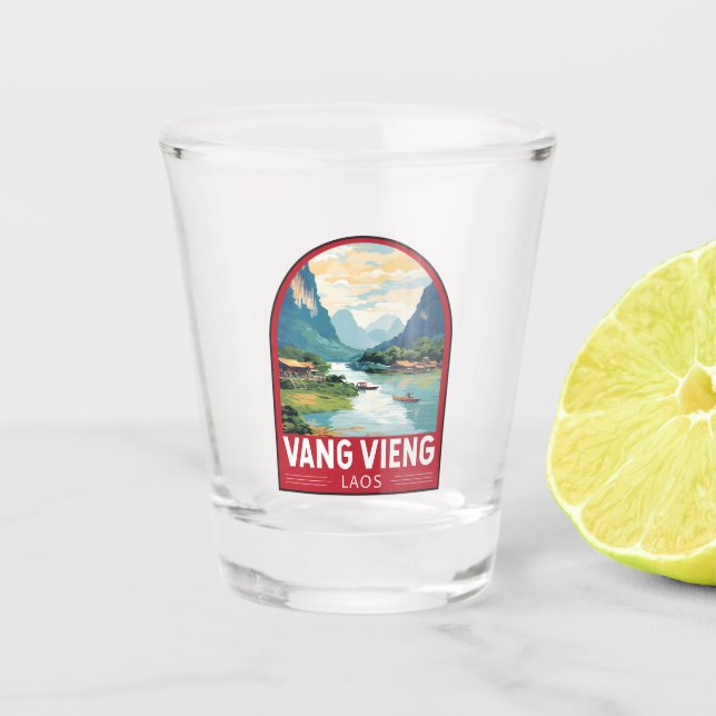Vang Vieng Laos Travel Art Vintage Shot Glass (Front)