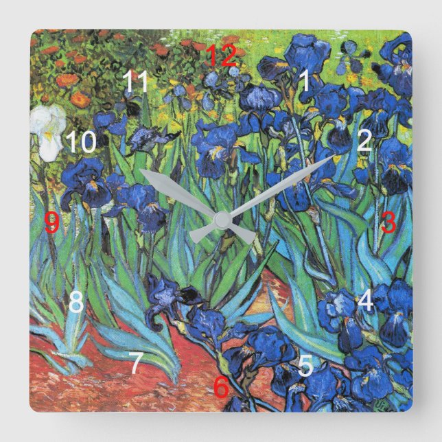VanGogh , “ Irises ” Square Wall Clock (Front)