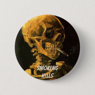 vangogh_skull_cigarette, Smokingkills 6 Cm Round Badge