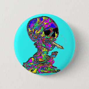 VanGogh's Calavera Skull Smoking Cigarette 6 Cm Round Badge