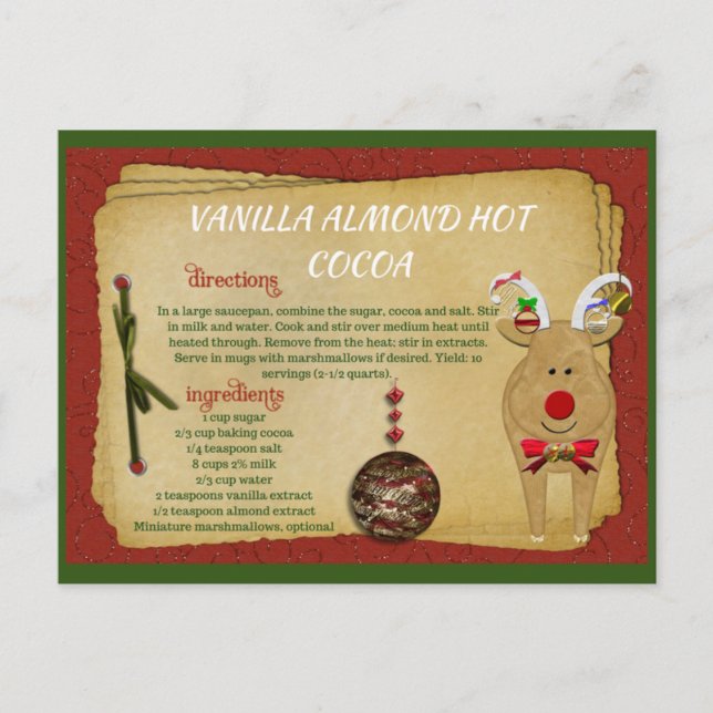 Vanilla Almond Hot Cocoa Christmas RECIPE CARD (Front)