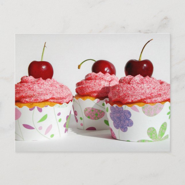 Vanilla and agave nectar cupcakes with cherries postcard (Front)