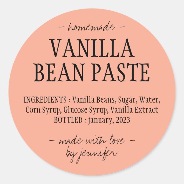 Vanilla Bean Paste Orange Homemade extract Classic Round Sticker (Front)