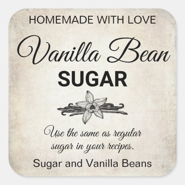 Vanilla Bean Sugar or whatever wording you choose  Square Sticker (Front)