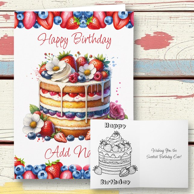 Vanilla Birthday Cake and Berries | Colouring Page Card (Creator Uploaded)