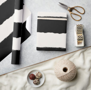 Vanilla & Black Rough Edge Stripes Pattern Wedding Wrapping Paper