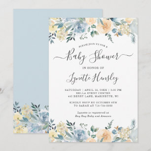 Vanilla Blue Floral Baby Shower Invitation