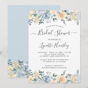 Vanilla Blue Floral Bridal Shower Invitation