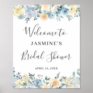 Vanilla Blue Floral Bridal Shower Sign