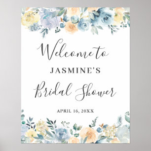 Vanilla Blue Floral Bridal Shower Sign