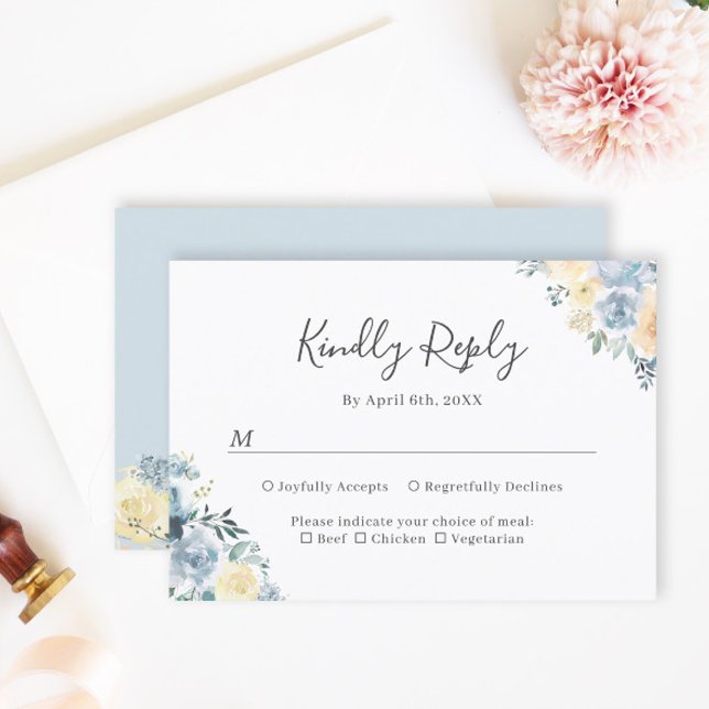 Vanilla Blue Floral Spring and Summer Wedding RSVP Card (Creator Uploaded)