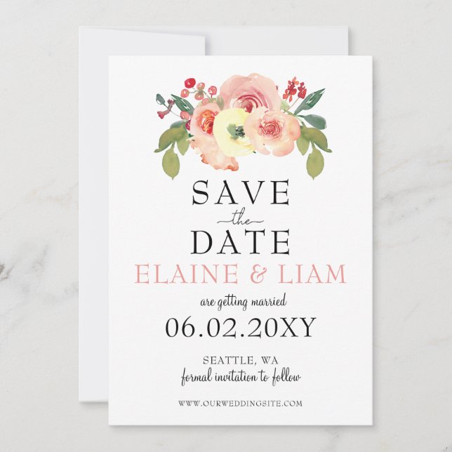 Vanilla Blush Floral Wedding save the date (Front)