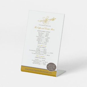 Vanilla cafe coffee drinks price list brown yellow pedestal sign