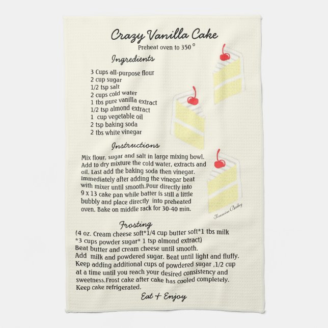 Vanilla Cake Recipe Dish Towel (Vertical)