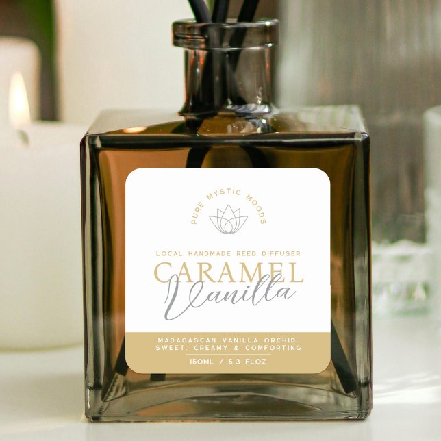 Vanilla Caramel brown reed diffuser product label (Creator Uploaded)