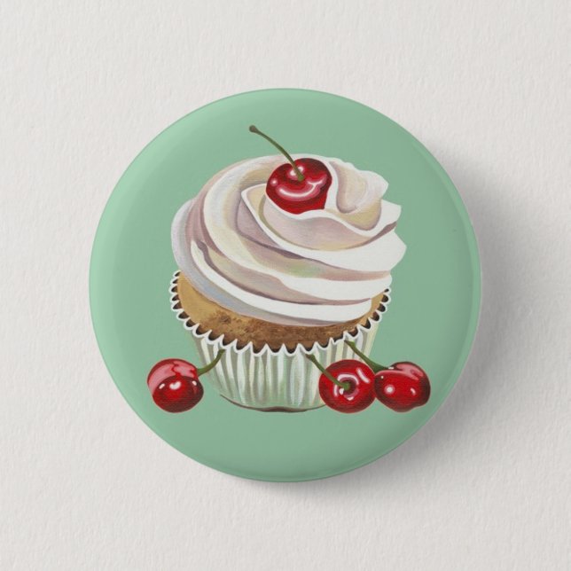 Vanilla cherry cupcake badge button (Front)