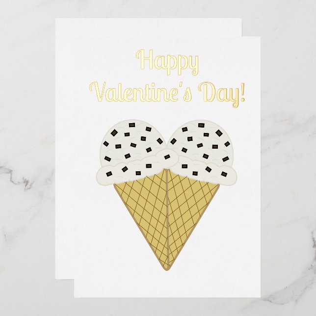 Vanilla Chocolate Chip Ice Cream Heart Valentine Foil Holiday Card (Front/Back)