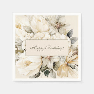 Vanilla Cream Floral Birthday Custom Napkin