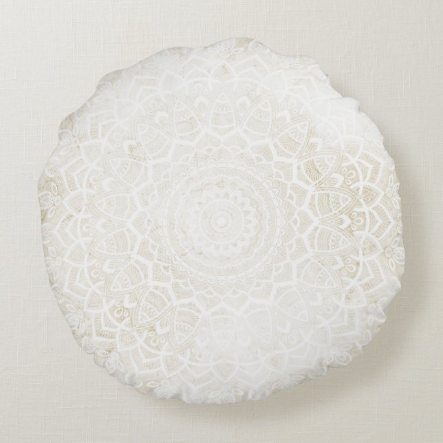 Vanilla Cream Mandala Round Cushion (Back)