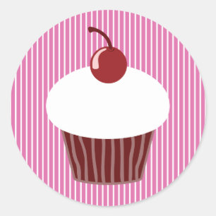 Vanilla Cupcake and Pink Stripes Classic Round Sticker