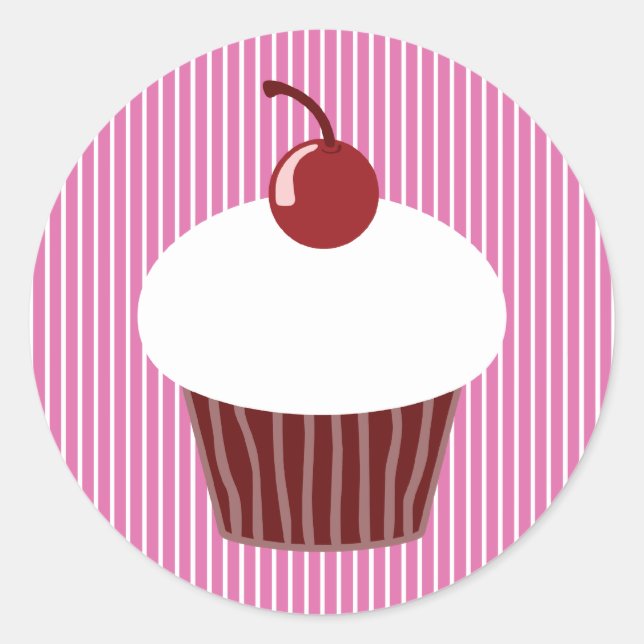 Vanilla Cupcake and Pink Stripes Classic Round Sticker (Front)