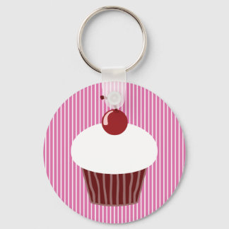Vanilla Cupcake and Pink Stripes Key Ring