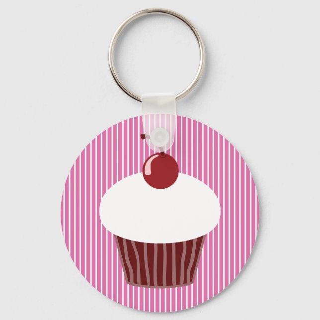Vanilla Cupcake and Pink Stripes Key Ring (Front)