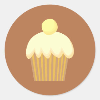 Vanilla Cupcake on Brown. Classic Round Sticker