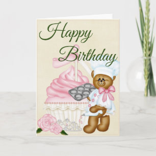 Vanilla Cupcake w/ Bear Baker Happy Birthday Card