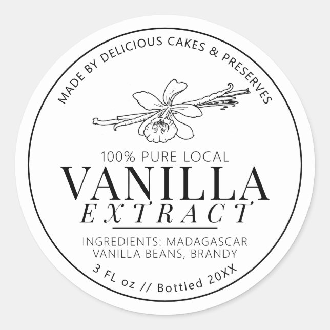 Vanilla extract flower and bean drawing product classic round sticker (Front)