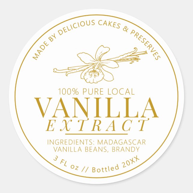 Vanilla extract flower and bean drawing yellow classic round sticker (Front)