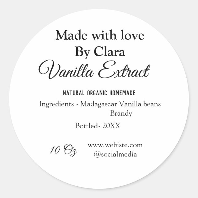 Vanilla extract homemade add ingredients weight de classic round sticker (Front)