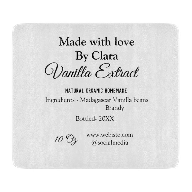 Vanilla extract homemade add ingredients weight de cutting board (Front)
