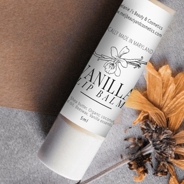 Vanilla flower and bean drawing lip balm product square sticker (Creator Uploaded)