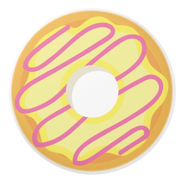 Vanilla Frosted Doughnut with Pink Drizzle Ceramic Knob (Front)